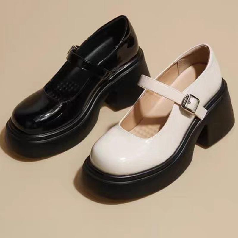 Легкий Человек Дом Мэри Джейн Женская Обувь Новые Туфли на Платформе и Высоком Каблуке с Ремешком на Одном Слове Кожаные Туфли в Британском Стиле Маленькие Кожаные Туфли
