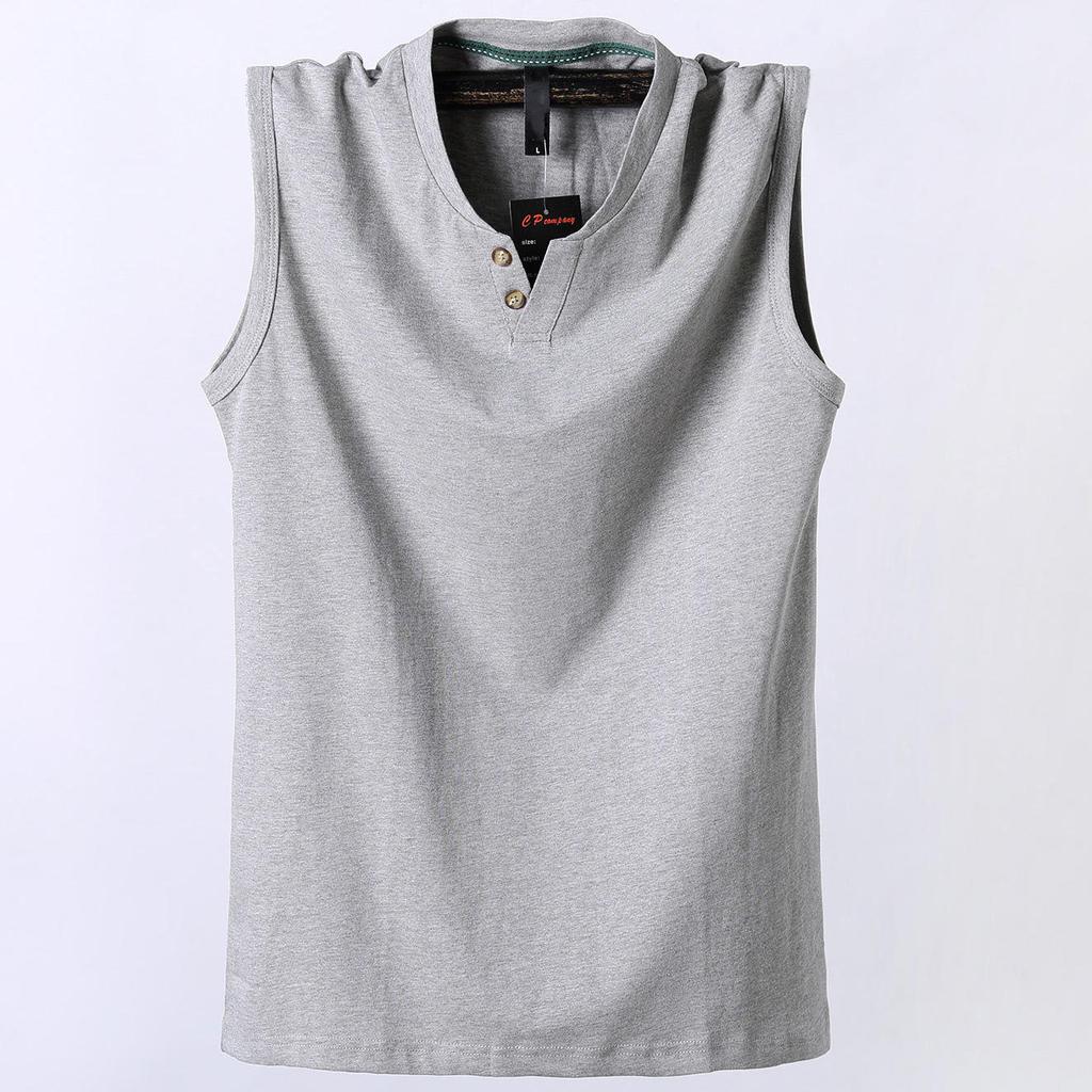 Summer Men's Sleeveless Cotton Sports T-shirts Large Size Loose Men's Vest Cut Shoulder T-shirt Breathable Absorb Sweat Casual