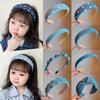 Детская милая синяя повязка на голову с бантом, головные уборы для девочек, винтажные акриловые обручи для волос, детские аксессуары для волос