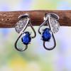 Серьги с синим сапфиром - Серьги-гвоздики - Винтажные минималистичные серьги - Маленькие изящные серьги - Заметные серьги в стиле бохо - Стерлинговое серебро 925 пробы - Подарок для женщин