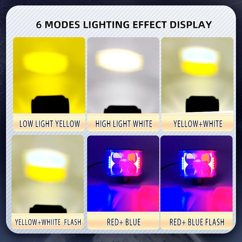 Motorcycle LED Lens Spotlight Hi/Low Beam 12V 24V ATV Scooter Auxiliary Fog Lamp Driving Flasher Headlight For Truck Tractor SUV