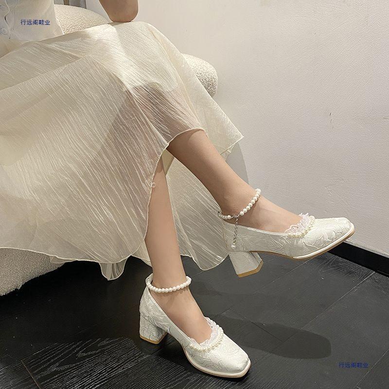 Mary Jane Shoes Antique Dress Cheongsam Shoes Versatile Spring and Autumn High Heels Single Shoes Women's High Heels