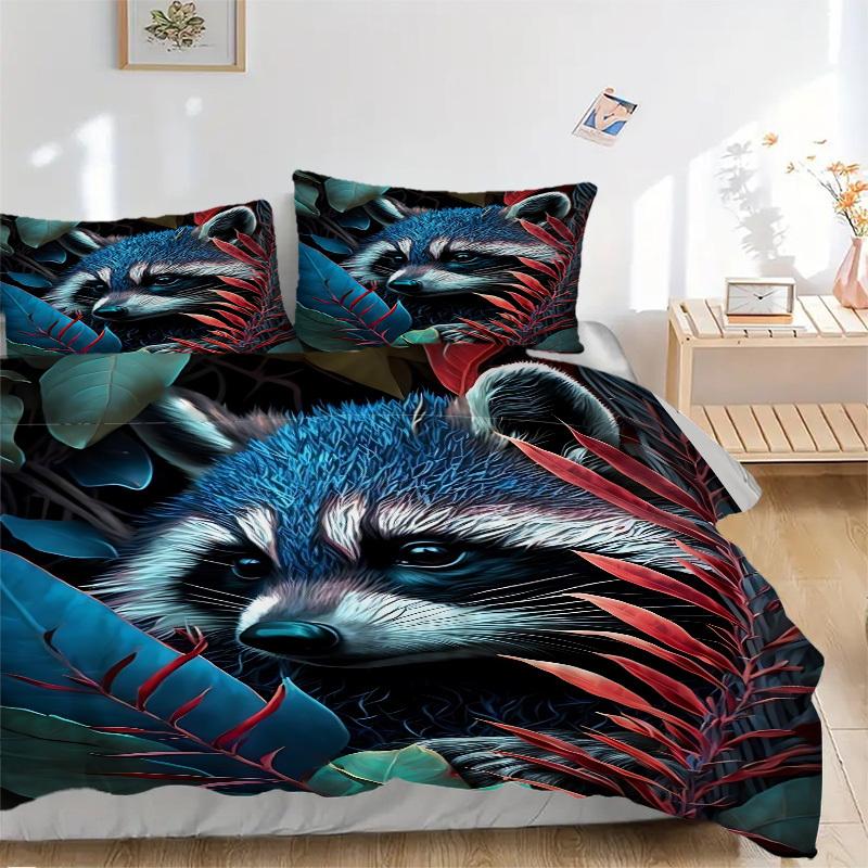 3pcs Raccoon Artwork Duvet Cover Set - Machine Washable, Includes 1 Cover and 2 Pillowcases, No Core Included yy251013139