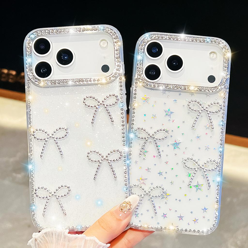 For iPhone 17 Pro Max Case Rhinestone Edge Butterfly Bow Decor TPU+PC IMD Phone Cover