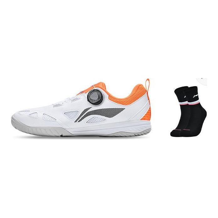 Li Ning Mage ESS износостойкие дышащие низкие кроссовки для настольного тенниса унисекс Белый Оранжевый APTT001-2