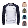 Autumn Winter Men Bottoming Top Slim Fit Raglan Sleeve Patchwork O Neck Pullover Stretchy