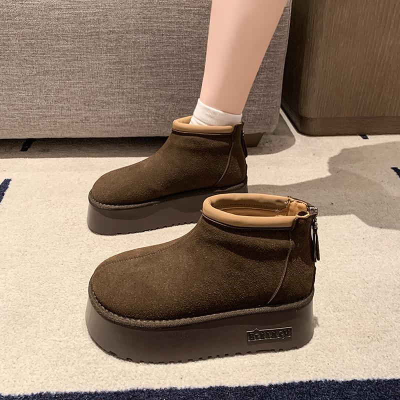 Ботильоны на платформе с леопардовым принтом, женские меховые хлопковые туфли на высоком каблуке, фирменная замшевая теплая плюшевая женская обувь 2024 года, повседневные ботинки Muejr