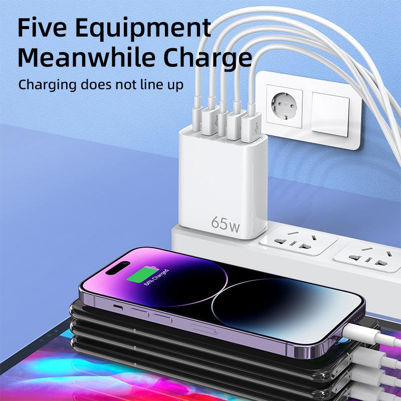 European and American Multi-port Mobile Phone Charger Fast Charging Head 3usb+2C British Five-port Charging Head Suitable for Apple
