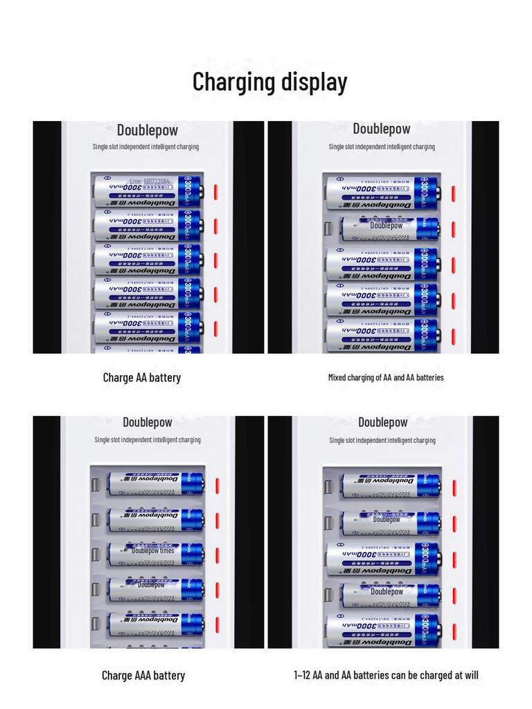 Улучшенное интеллектуальное зарядное устройство 5-го поколения с 12 слотами для NiMH/NiCd AA/AAA KTV-аккумуляторов 7-го поколения
