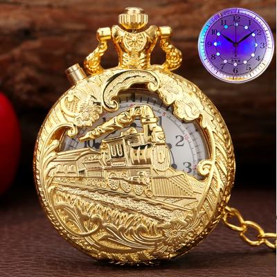 Светящиеся светодиодные кварцевые карманные часы Hollow Train Locomotiv Engine Steampunk Quartz FOB Light Watches для мужчин и женщин
