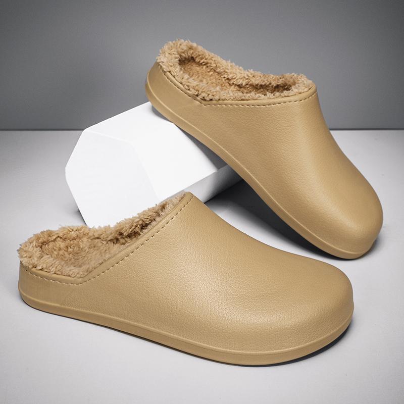 Fashion Men's Slippers Winter Fur Warm Waterproof Oil Proof Slippers Women Non-slip Kitchen Work Cook Shoes Chef Hotel