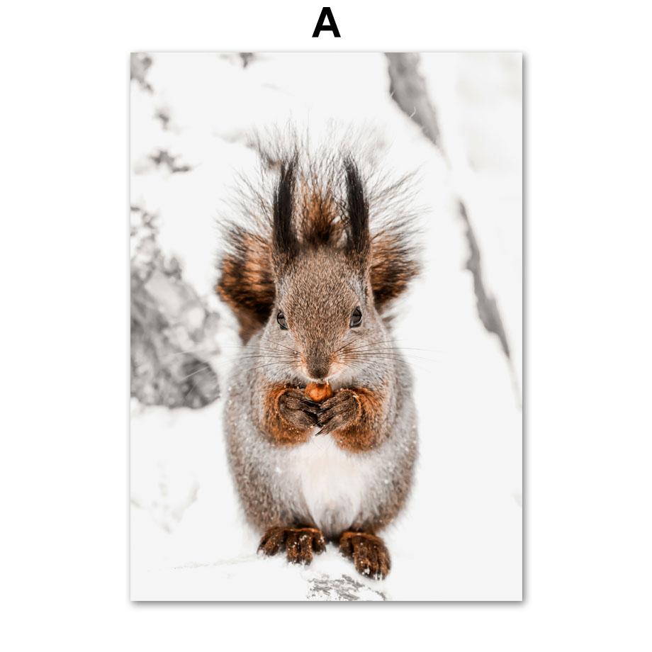 Зимний пейзаж, снег, сосновый лес, дом, олень, лиса, плакат на скандинавскую тему, настенный художественный принт, холст, картина, настенная картина для декора гостиной