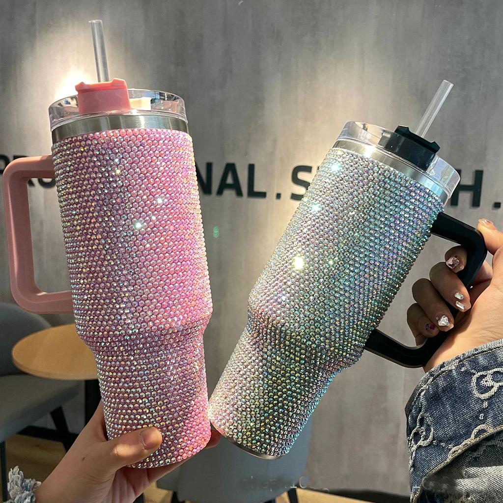 40-унциевый стакан с ромбовидной ручкой и принтом коровьего леопарда, современный стакан, термокружка, многоразовая бутылка для воды из нержавеющей стали, дорожная кружка