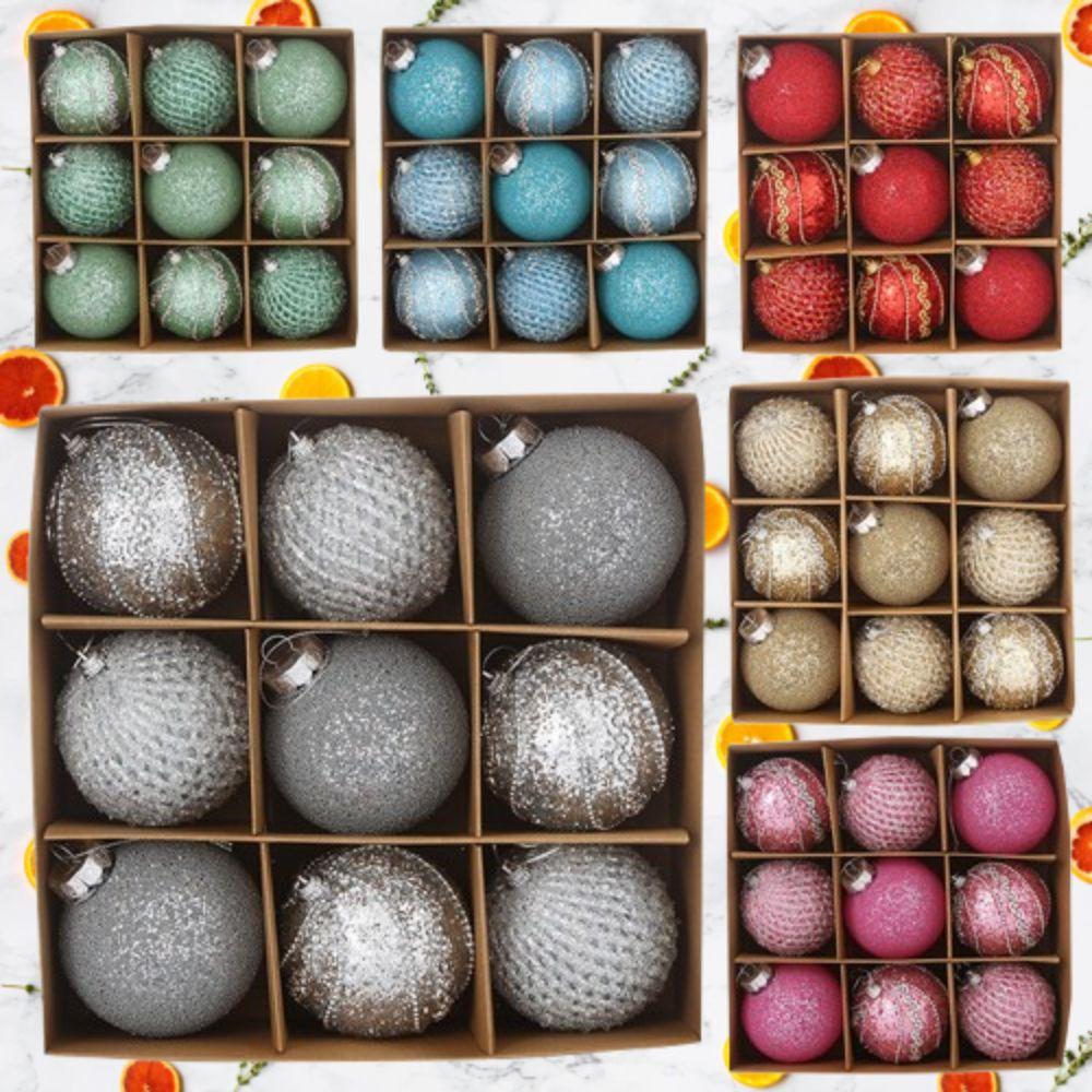 9pcs Glitter Christmas Hanging Balls Set Shatterproof Xmas Tree Ornaments Xmas Party Favors