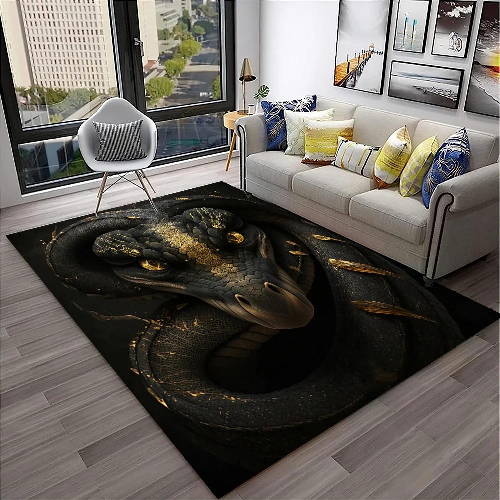 3D Gothic Snake Serpent Python Viper Carpet Rug for Home Living Room Bedroom Sofa Doormat Decor,kids Area Rug Non-slip Floor Mat
