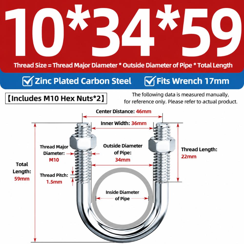 Multifunctional U-shaped Pipe Clamp with Screw Nut Fixed Clamp  Pipes, Building Fasteners