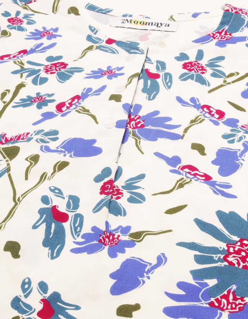 Moomaya Printed Viscose Summer Top For Women, Round Neck Short Sleeves Casual Top