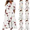 Summer Dress For Women Casual Floral Printed V-Neck Short-Sleeve Button Pocket Beach Swing Dress