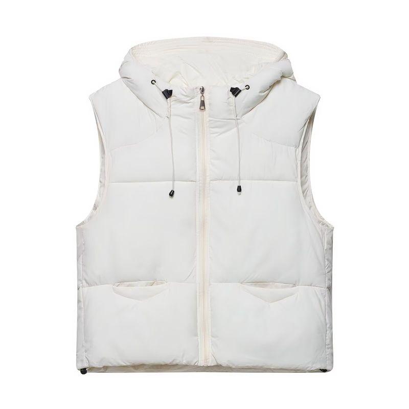 Kaslead New Women Clothes Western Style Fashion Simple and Versatile Hood Zipper Ornament Cotton-padded Jacket Vest Vest