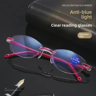 Женские очки для чтения HD Anti-Blue Light Smart Zoom без оправы с бриллиантами для людей среднего и пожилого возраста