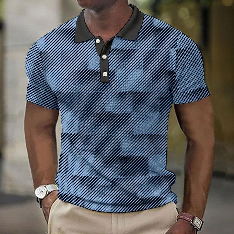 Модная мужская футболка-поло с геометрическим узором в стиле колор-блок, 3D цифровая печать, удобная