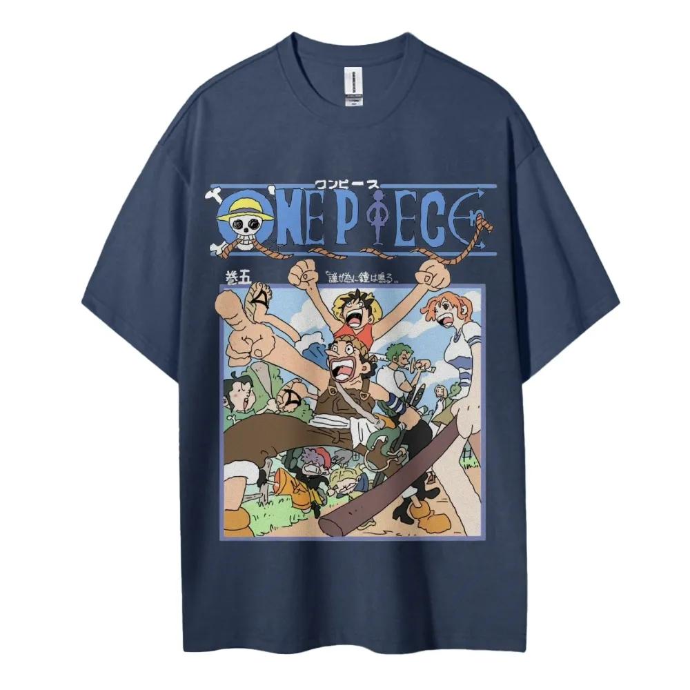 Аниме One Piece Производные Луффи Усопп Печать Мужская и Женская Летняя Мода Дышащая Уличная Футболка с Коротким Рукавом