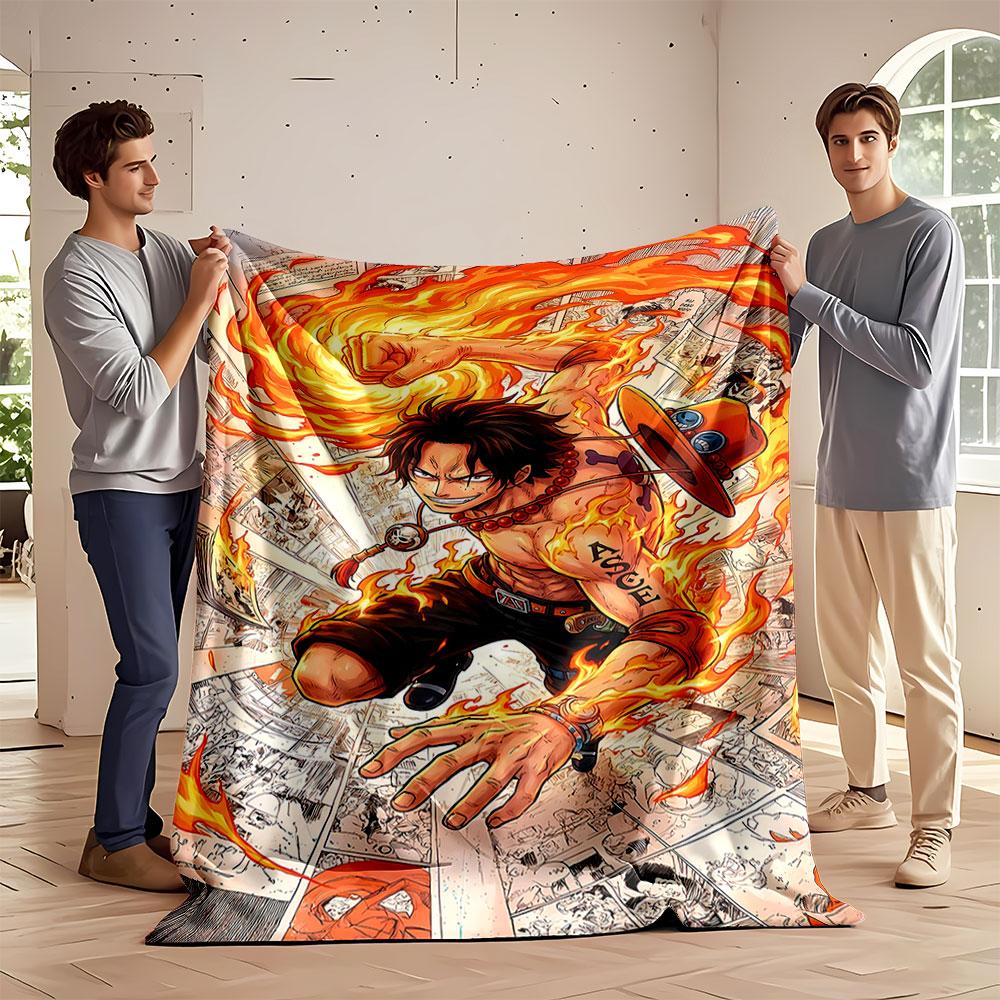 Fiery Character Surrounded by Flames and Dynamic Manga-style Panels. for All Seasons Blanket Lunch Break Throw Gift