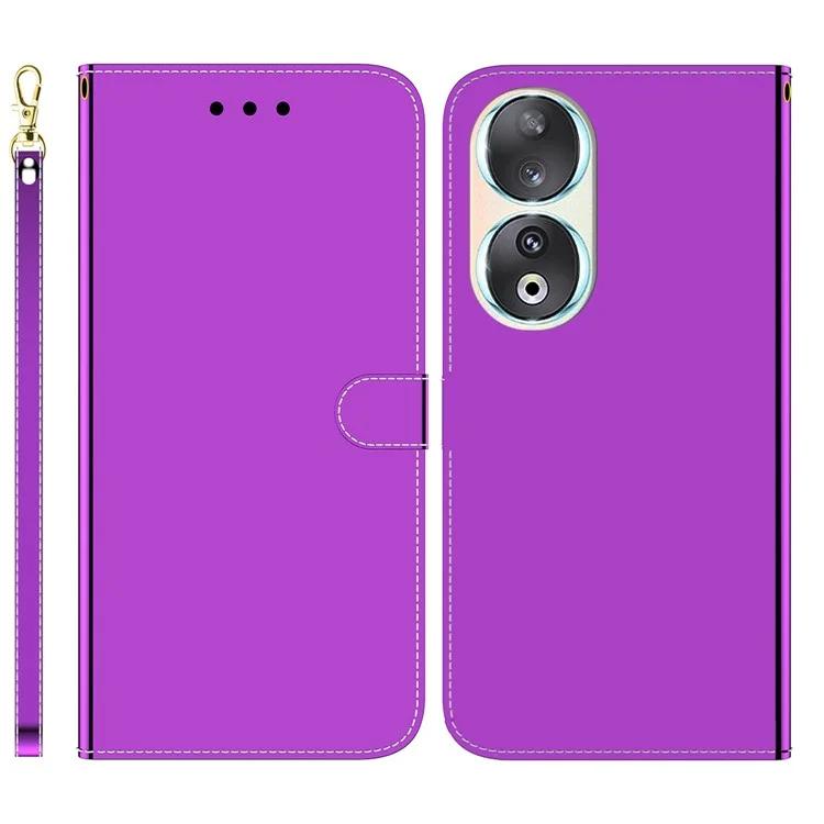 Wallet Phone Case for Honor 90 Mirror-Like Surface PU Leather Stand Flip Cover