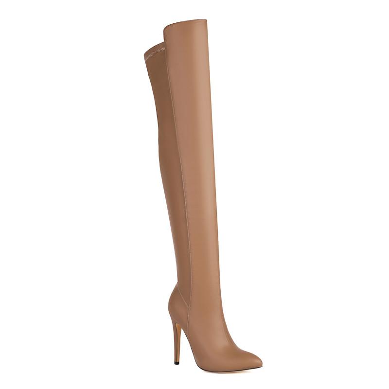 Women's High-heeled Boots Sexy European and American Style Pointed Thin Heels Solid Color Large Size Knee Elastic Boots