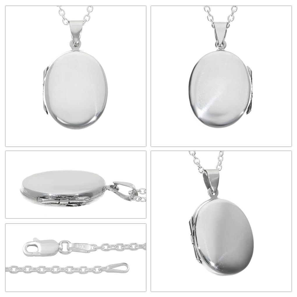 Серебряный овальный гладкий медальон-ожерелье с зеркально-белым фото из стерлингового серебра, идеально подходящий для ношения и питомцев [Синдзюку Кура] Цепочка, Серебро, Простой, Отделка, Овальный,