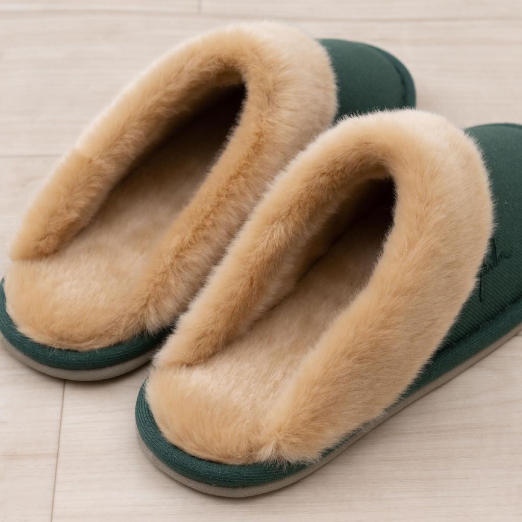 Sybilla Sonia Size M Boa Senko 72866 Slippers, (Approx. 22-24cm), Green, Washable, Stylish, Cute, Warm, Cold-Proof, Fabric,