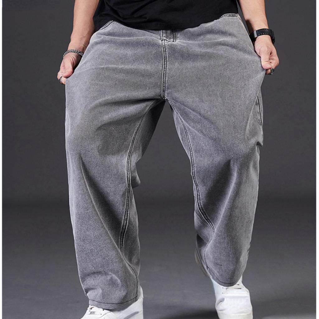Large Size Jeans Men's Fall Fat Plus Size Men's Pants Loose Straight Fat Fat Man Wide Leg Elastic Waist Pants
