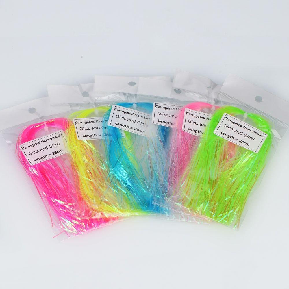2Pcs Flies Tying Strands Gliss Simulates Fish Scale Corrugated Flash Tinsel Glow
