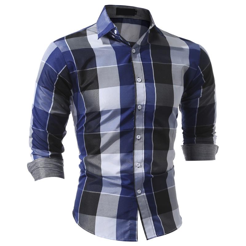 Мужская рубашка в клетку с длинным рукавом, модная повседневная рубашка с длинным рукавом и лацканами, топы