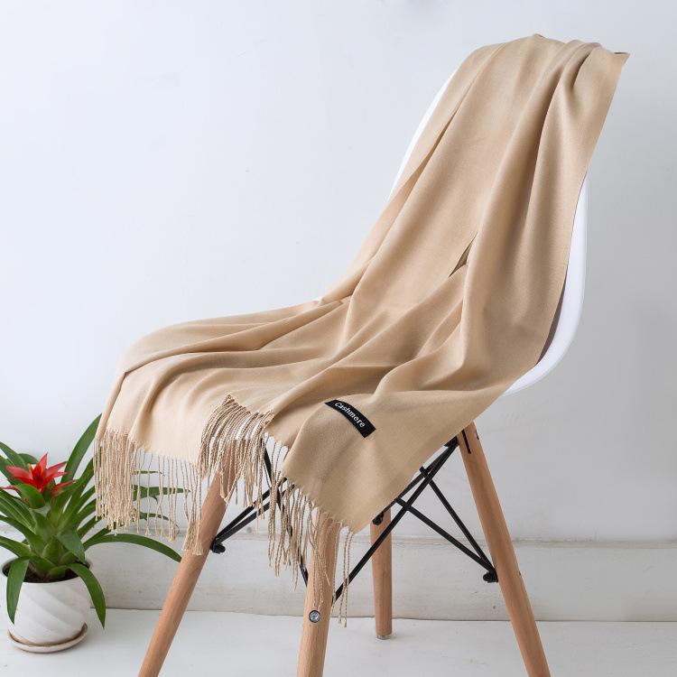 Solid Color Hijabs Cashmere Like Scarf Women Winter Warm Long Shawls And Wraps Hijab Scarves Pashmina Tassels Thin Headband