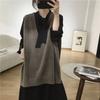 Women's College Style Medium Long Knitted Vest Simple and Casual Loose Deep V-neck Elegant Sleeveless Sweater
