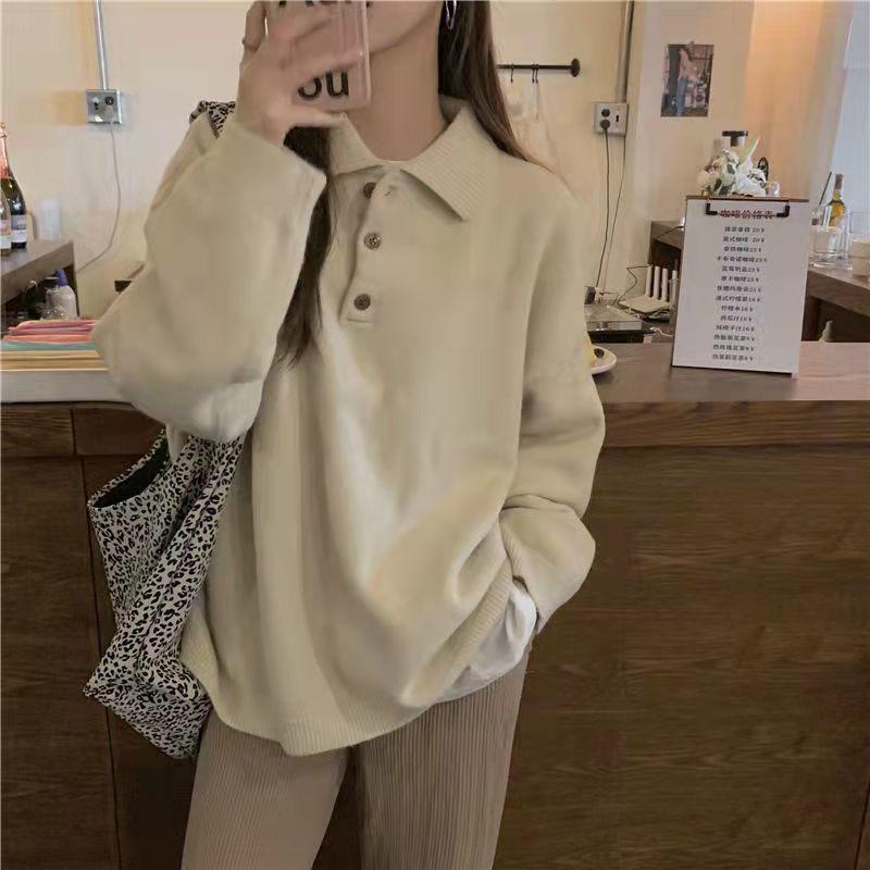 Пуловер, повседневный трикотаж, женский топ, новинка 2022 года, осенне-зимний свободный корейский однотонный женский свитер с длинными рукавами