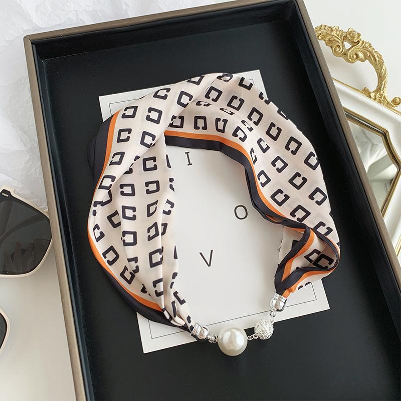 Chinese Retro Multi-functional Magnetic Women's Silk Scarf Small Strip Diamond Magnetic Buckle Small Scarf