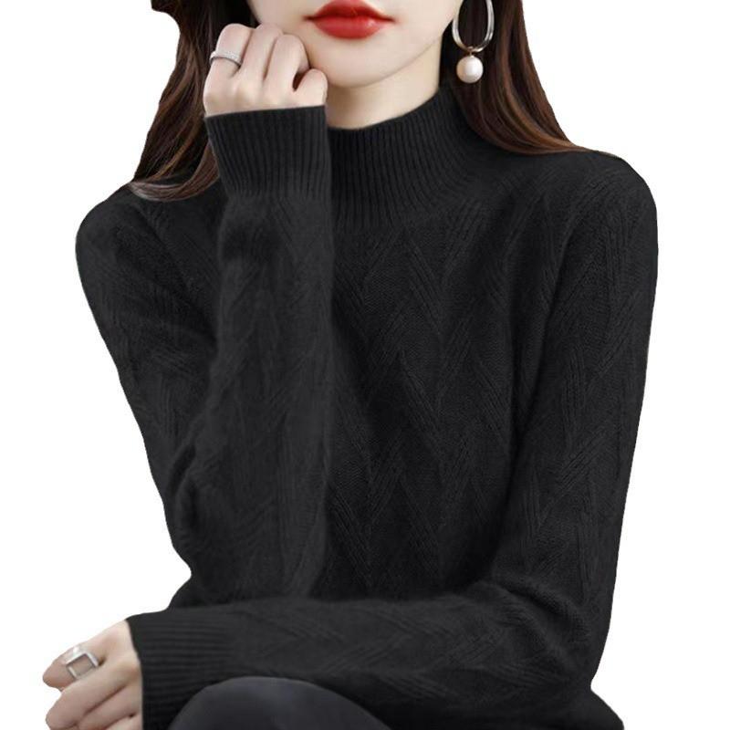 Womens Loose Fit Half Turtleneck Knit Sweater Soft Acrylic Blend Warm Layering Top Winter