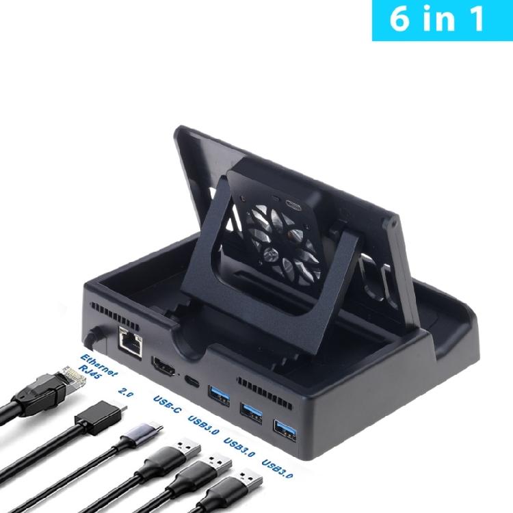 6-в-1 док-станция для Steam Deck с HDMI 2.0 4K@60Hz Gigabit-Ethernet 3 портами USB 3.0