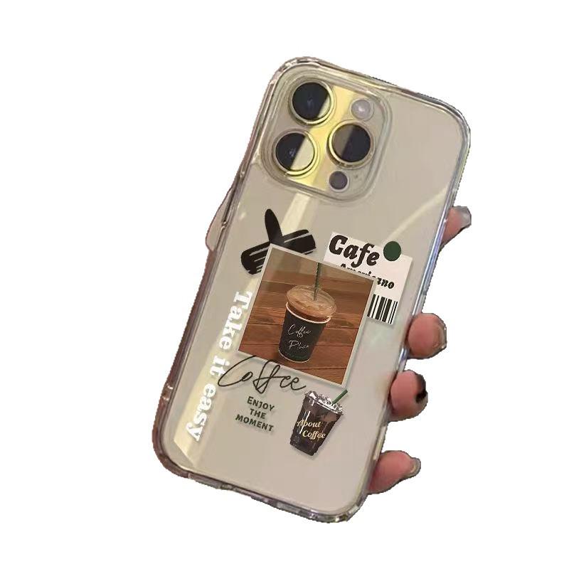 Модный Прозрачный Чехол для iPhone в Кофейном Стиле: Защита от падений, Мягкая посадка для iPhone 12-17, Совместим с Apple 15 Pro Max
