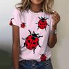 Ladybug Printing Women's T-Shirts Top Short Pullover Sleeved Fashion Street Round-Neck Tee Shirt Female Everyday Clothing Summer