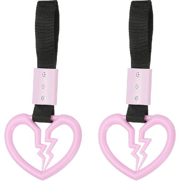 PATIKIL 2Pcs Broken Heart Shaped Car Handle Straps, Car Hanging Accessories Bumper Warning Ring Drift Charm For Auto Decor Interior Exterior