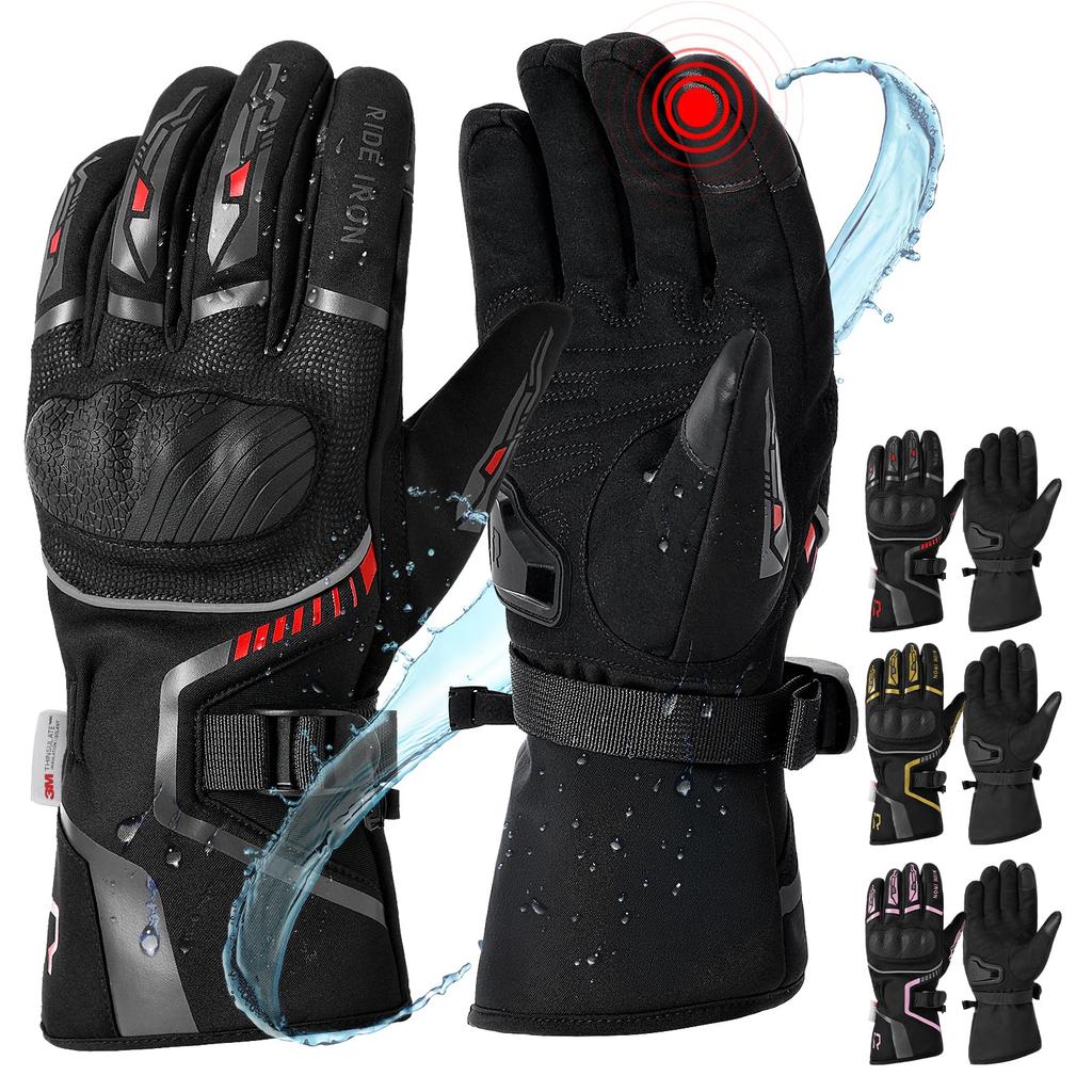 RIDEIRON Motorcycle Smartphone Cold Gloves, Winter, Waterproof, Compatible, Weather, Windproof, Protective, Fleece-Lined, Anti-Slip
