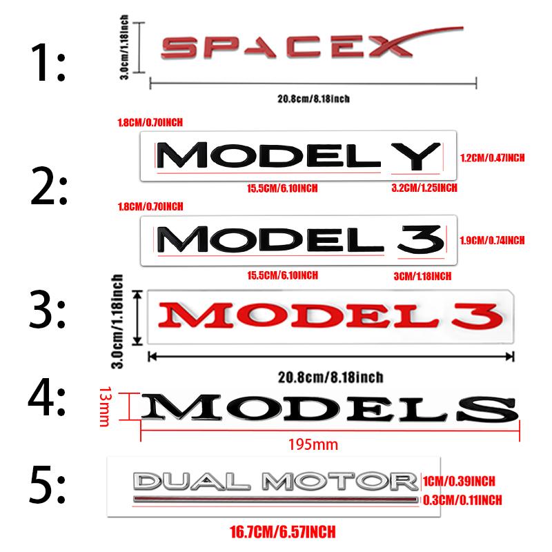 Car Original ABS Letter Logo Rear Tailgate Trunk Emblem Stickers For Tesla MODEL 3 MODEL Y SpaceX DUAL MOTOR Model S Model X