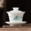 Mutton Fat Jade White Porcelain Suspended Gaiwan Teacup