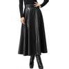 Women's High-Waist Black PU Leather Midi Skirt