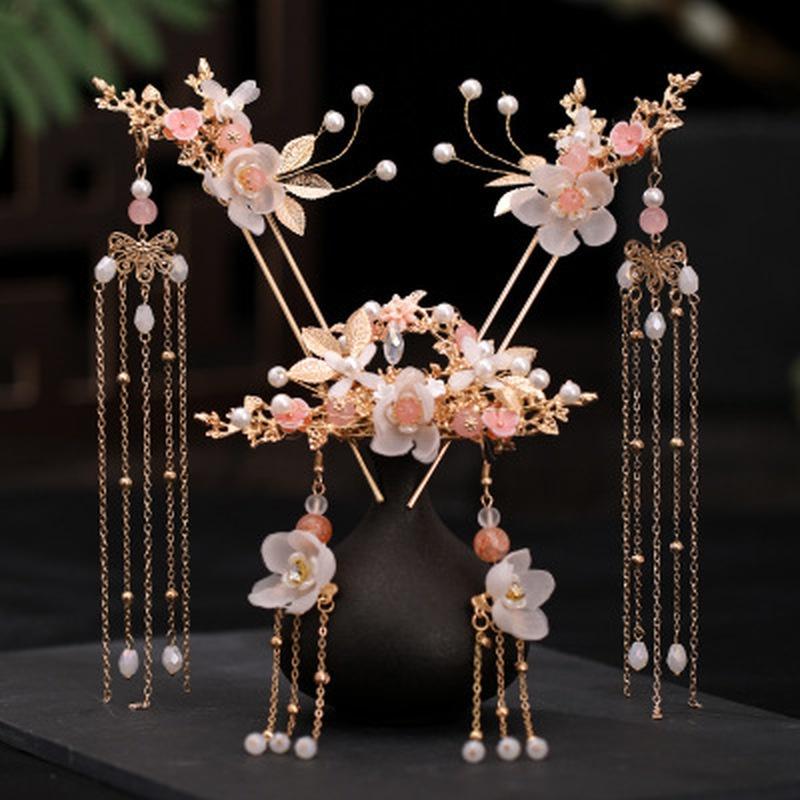 Новый древний китайский стиль для женщин и девочек с длинными кисточками, заколки для волос с цветком, заколки для волос, расчески, серьги, комплекты ювелирных изделий