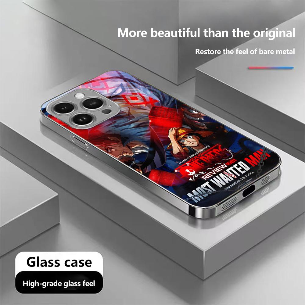 Чехол для телефона N129 Anime One Piece Gear 5 Luffy для iPhone 16 15 13 Pro Max Samsung S24 S23 A54 A35 Xiaomi Redmi Note13 с позолоченной рамкой и закаленным стеклом