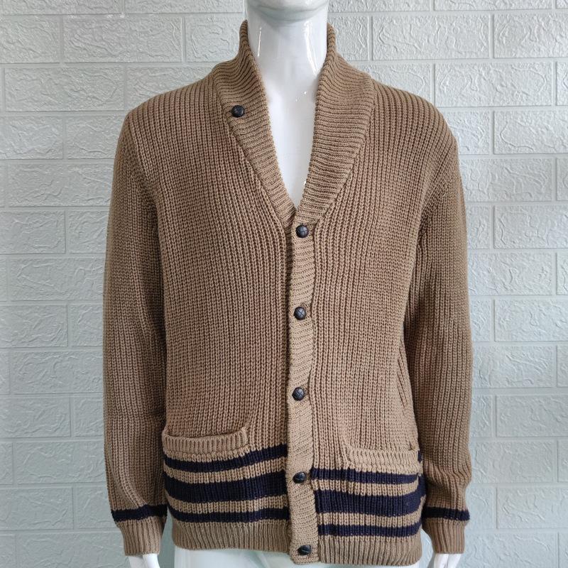 Мужской однотонный вязаный кардиган-свитер с полувысоким воротником и длинным рукавом, повседневная верхняя одежда.